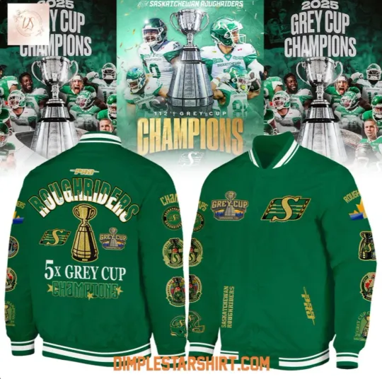 Discover Saskatchewan Roughriders 5x Grey Cup Champions Baseball Jacket