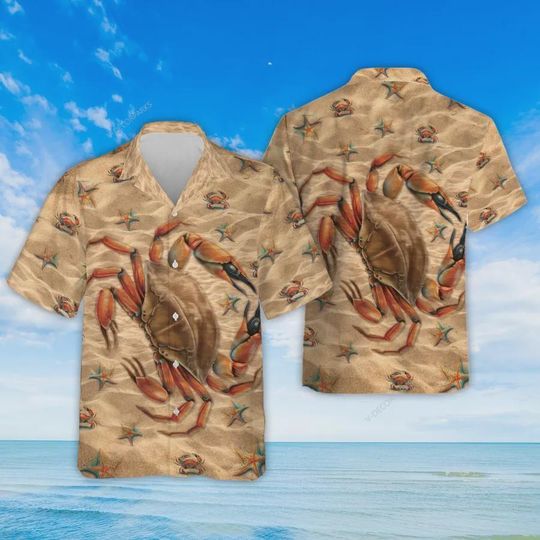 Beach Crab Hawaiian Shirts, Starfish Tropical Summer Beach Shirts, Tropical Beach Summer Aloha Shirt