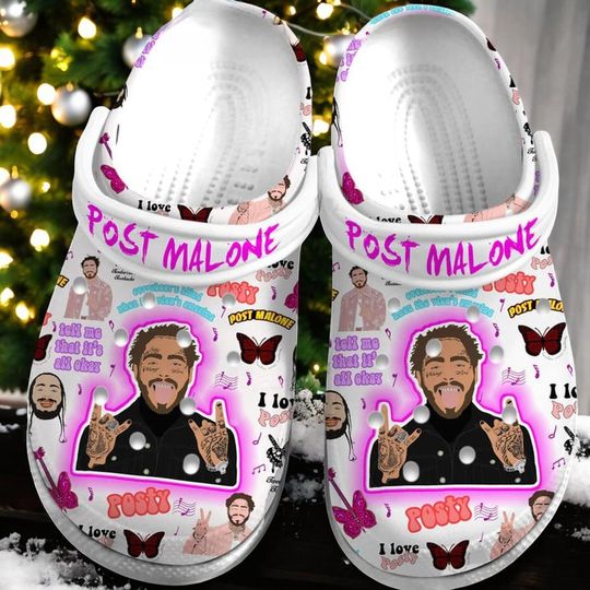 Post Malone Clogs, Shoes Christmas, Music Lover Gift, Singer Clogs for Fans, Unisex Pop Style Footwear