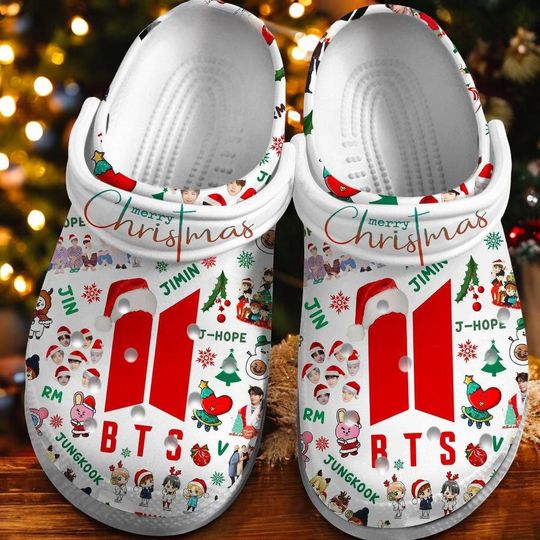 Kpop Boys Bang Tan Clogs Shoes, BTS Kpop Christmas Shoes, Merry Christmas Slipper Unisex Footwear, Kpop Gift