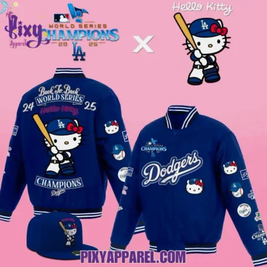 Discover Hello 1Kitty X Dodgers 2025 Back To Back Champions Baseball Jacket