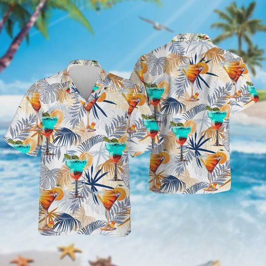 Discover Rainbow Cocktail Hawaiian Shirt, Tropical Leaves Aloha Button Down Shirts, Vacation Family Clothing, Summer Trip Gift, Holidays Hawaii Shirt