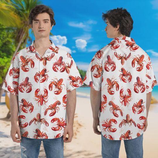 Discover Crayfish Hawaiian Shirt, Floral Printed Shirt, Seafood Lover Aloha Button Down Shirt, Summer Beach Clothing, Family Matching Shirt