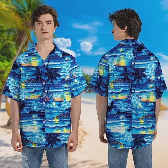 Discover Night Beach Hawaiian Aloha Shirts For Men Women, Tropical Beach Shirt, Aloha Tropical Flowers Hawaiian Shirt, Button Down Shirt