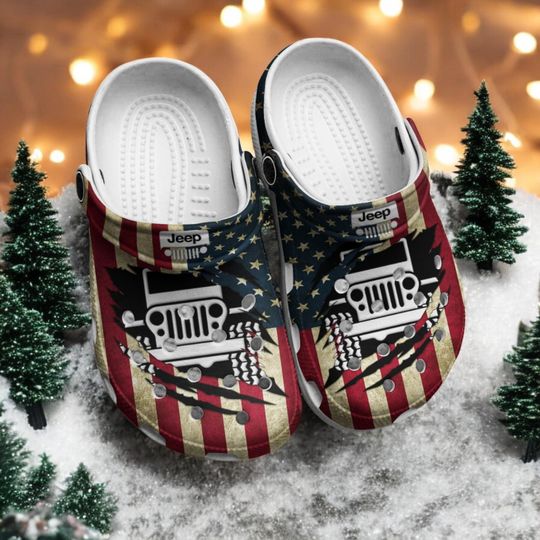 Car Jeep Clogs Shoes, Retro Vintage Jeep Slipper Unisex Footwear, Classic American Flag Shoes, Vintage Gift for Him