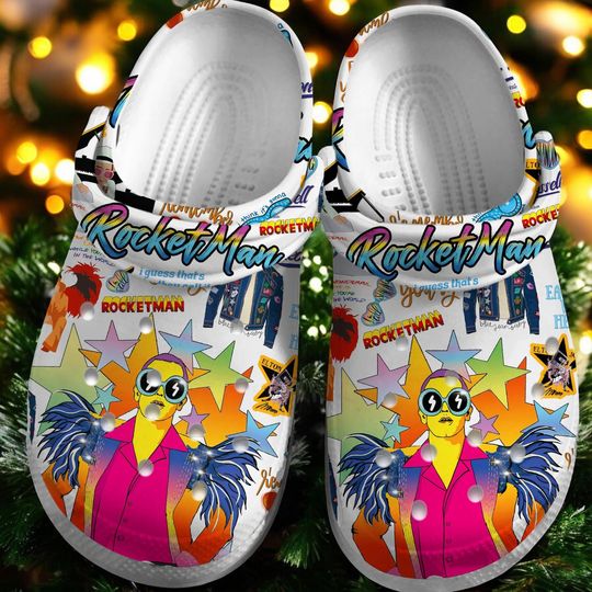 Rocket Man Clogs Shoes, Pop Elton John Christmas Clog, Color Man Music Slipper Unisex Footwear, Gift for Him