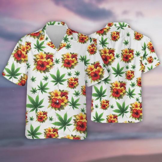 Discover Tropical Weed Hawaiian Shirts For Men Women, Weed Leaves Hibiscus Aloha Shirt, Cannabis Summer Beach