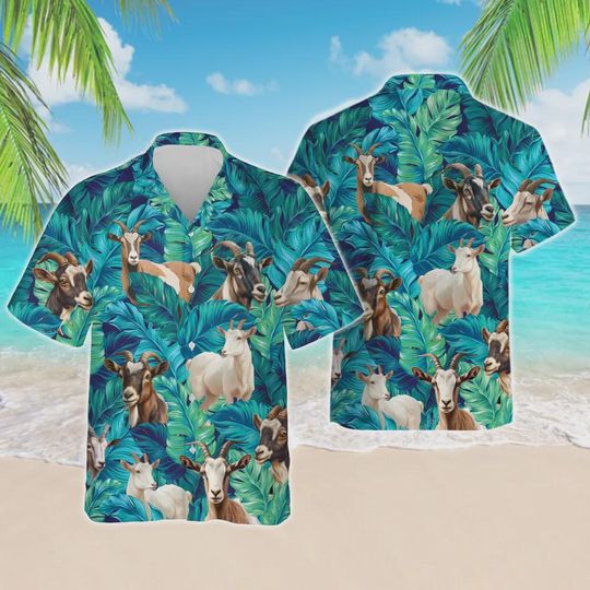 Discover Tropical Goat Hawaiian Shirts For Men Women, Goat Summer Beach Shirts, Tropcial Leaves Pattern Aloha Shirts