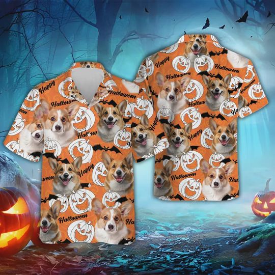 Discover Corgi Dog Halloween Hawaiian Shirts, Funny Pumpkins Dog Halloween Summer Beach Shirt, Dog Lover Shirt , Spooky Aloha Shirt