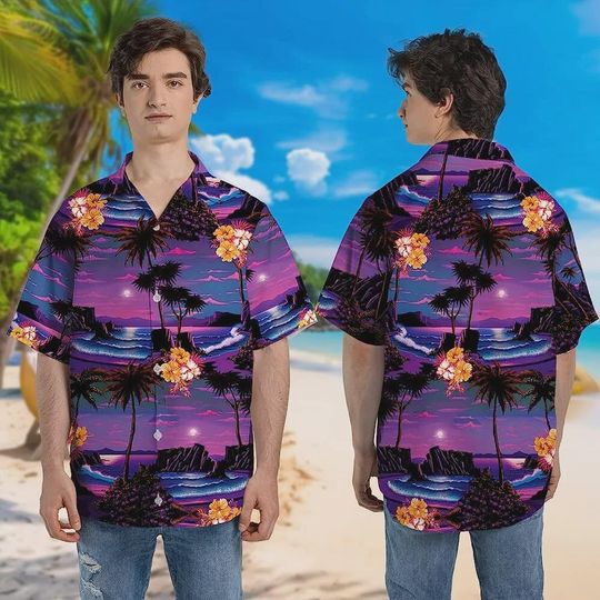 Discover Tropical Summer Beach Aloha Button Down Short Sleeve Mens Hawaiian, Aloha Summer Shirt, Aloha Vibes Beach Shirt For Men Women