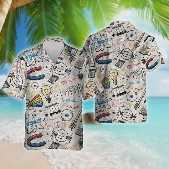 Vintage Physics Hawaiian Aloha Shirt For Men Women, Sciences Button Down Shirt, School Summer Beach Shirt, Physics Teacher Gift