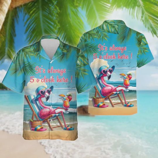 Funny Flamingo Hawaiian Shirt For Men Women, Summer Beach Flamingo Short Sleeve Button Down Shirts, Tropical Beach Party Aloha Shirts