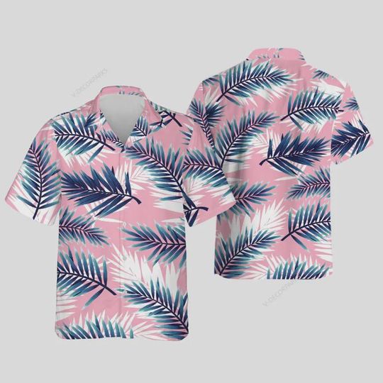 Discover Palm Leaves Hawaiian Shirt For Men Women, Tropical Aloha Mens Casual Summer Beach Shirt, Leaf Element Button Down Short Sleeve Shirts
