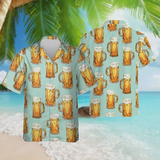 Foaming Beer Hawaiian Shirt For Men Women, Vintage Beer Summer Short Sleeve Button Down Shirts, Beer Lovers Aloha Summer Beach Shirts