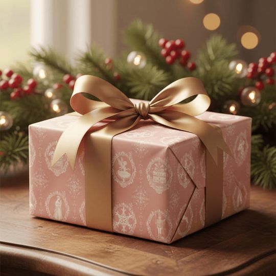 Nutcracker Gift Wrapping Christmas Toile Paper Roll Holiday Pink Vintage Cameo Ballet Wrap Paper Toy Soldier Winter Festive Elegant Gift