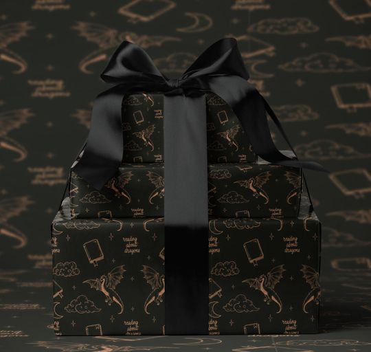 Discover Dark Academia Dragon Wrapping Paper Bookish Gift Wrap for Readers Fantasy Books Theme Luxury Paper Roll Bookworm Christmas Gift Wrap Decor