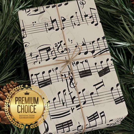 Sheet Music Wrapping Paper for Birthdays and Christmas, Music Themed Tropical Gift Wrap, Sheet Music Wrapping Paper Rolls