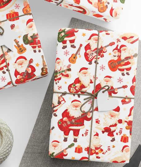 Discover Christmas Wrapping Paper, Rock n Roll Santa Claus Gift Wrap, Holiday Present Wrap, Festive Xmas Paper, Unique Santa Gift Wrap, Musical Santa