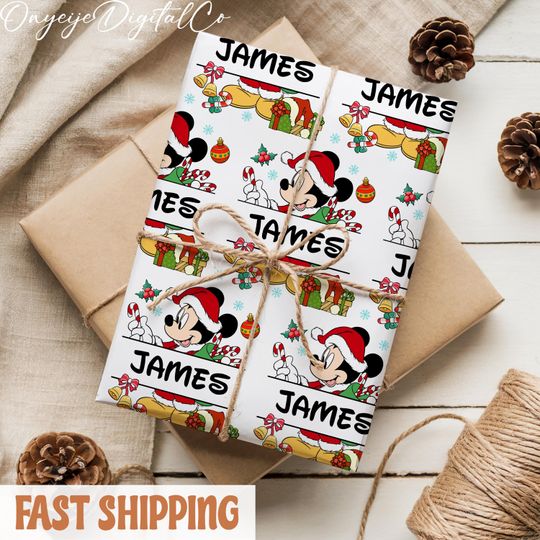 Discover Personalized Mickey Santa Wrapping Paper  Custom Disney Christmas Holiday Gift Wrap With Name