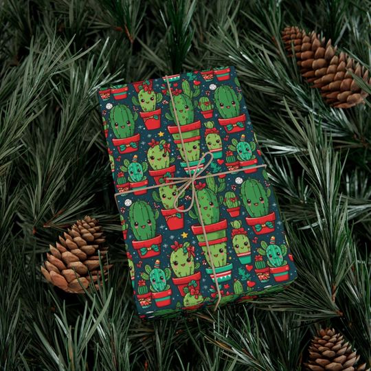 Discover Cactus Christmas Gift Wrap, Wrapping Paper, Festive Holiday Present Packaging, Succulent Xmas Gift Wrap, Botanical Wrapping Paper Roll,