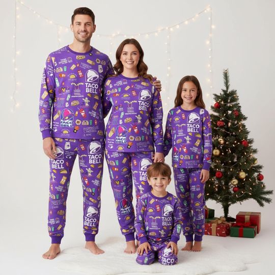 Taco Bell Christmas Pajama Set, Fast Food Family Pajamas, Fast Food Matching Pajamas, Taco Bell Long Sleeve Pajamas Set, Christmas Gift