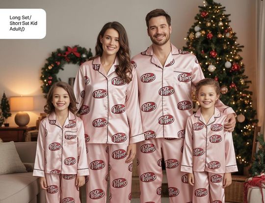 Discover Dr Pepper Satin Pajamas Set, Coquette Diet Pepper Sleepwear, Family Matching Pyjama, Dr Pepper Soda Lover, Lover Drinks, matching family