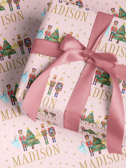 Discover Custom Nutcracker Ballet Wrapping Paper Personalized Christmas Gift Wrap Roll Blue Pink or Ivory Holiday Gift Wrap for Girls Women