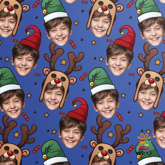 Discover Personalized Photo Christmas Wrapping Paper | Custom Face Christmas Gift Wrap Blue Red Green Pink