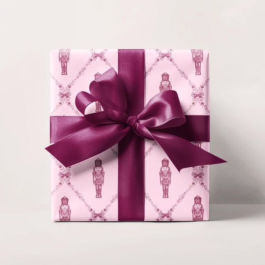 Discover Pink & Crimson Nutcracker Trellis Wrapping Paper Roll, Christmas Wrapping Papers, Nutcracker Gift Wrap Paper, Pretty Coquette Wrapping Paper