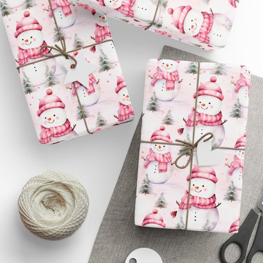 Pink Ornament and Berry Christmas Wrapping Paper Roll, Elegant Holiday Gift Wrap for Baby Shower, Winter Birthday or Feminine Festive Decor
