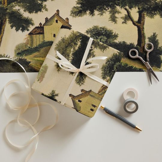Discover Vintage Toile Christmas Wrapping Paper: French Countryside Scenes (Set of 3)