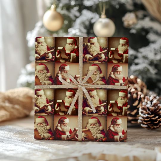 Discover Vintage Santa Christmas Wrapping Paper, Classic Holiday Gift Wrap with Nostalgic Santa Claus Design, Retro Santa Claus Gift Wrap