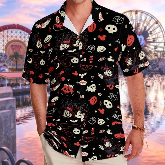 Discover Funny Mickey & Minnie Mouse Witch Couple Hawaiian Shirt, Spooky Season Shirt, Trick Or Treat Aloha Shirt, Disney Halloween Party Outfit