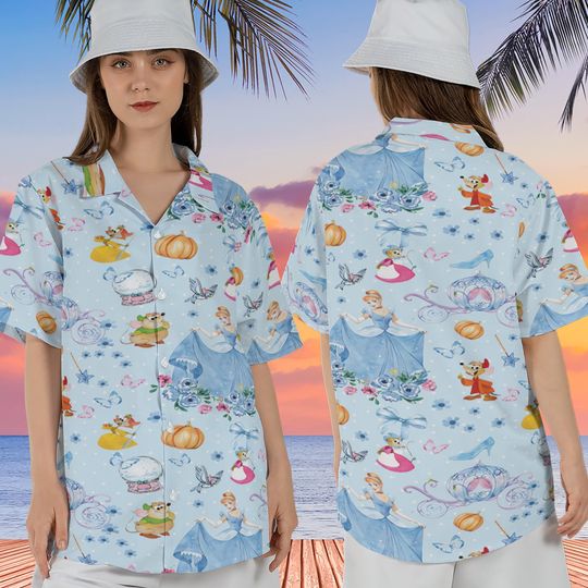 Discover Cute Cinde Gus Jaq Floral Watercolor Hawaiian Shirt, Disney Cinde Princess Shirt, Magic Kingdom Outfit, Disneyland Girl Trip Tee