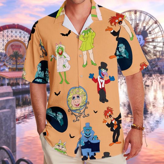Discover Retro Muppets Haunted Mansion Halloween Hawaii Shirt, Miss Piggy Madame Leota Fozzie Shirt, Spooky Season Gift, Disney Halloween Trip Tee