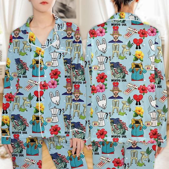 Puerto Rico Bad Bunny Pajamas Set Tropical Holiday Pajamas Island Vacation Women Pajamas Xmas Matching Family Pajamas Christmas Gift 08