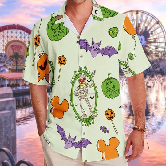 Discover Funny Kermit Mummy And Fozzie Foodie Hawaii Shirt, Disney Muppet Halloween Shirt, Spooky Season Outfit, Disneyland Not So Scary Party Tee