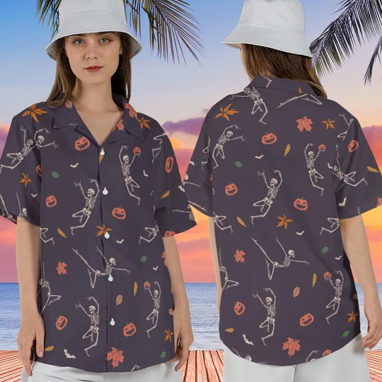 Discover Funny Dancing Skeleton Halloween Hawaiian Shirt, Retro Pumpkin Fall Vibes Hawaiian,  Disney Halloween Cruise Shirt, Spooky Season Shirt