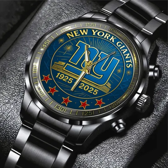 NY Giants 100th Anniversary 2025 Black Stainless Steel Calendar Band Watch