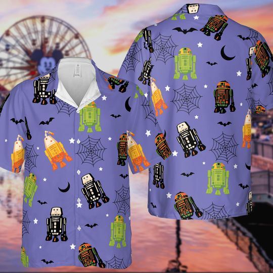 Discover Retro Star Wars Droids Halloween Themed Hawaiian Shirt, Droids Are Frighteningly Fun Shirt, Disney Park Trip Tee, Spooky Galaxy's Edge Shirt