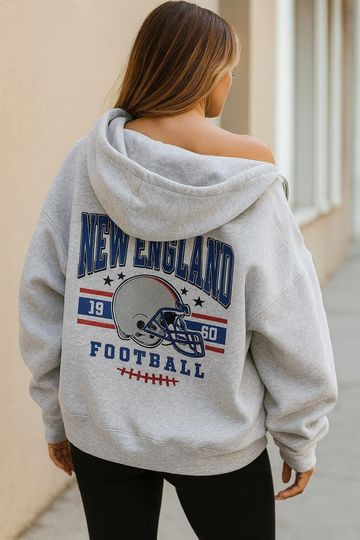 Discover New England Vintage Football Jacket, Unisex Retro Zip Up, Classic Athletic Style Outerwear