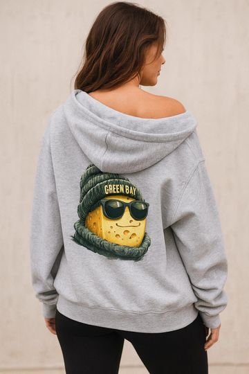 Green Bay Football Mascot Oversized Zip Up Jacket, Unisex Cozy Game Day Hoodie, Athletic Streetwear Jacket