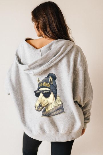 Discover Los Angeles Football Mascot Oversized Zip Up Jacket, Unisex Cozy Game Day Hoodie, Athletic Streetwear Jacket