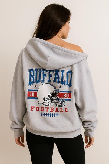 Discover Buffalo Vintage Football Jacket, Unisex Retro Zip Up, Classic Athletic Style Outerwear