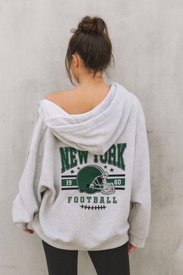 Discover New York Vintage Football Jacket, Unisex Retro Zip Up, Classic Athletic Style Outerwear