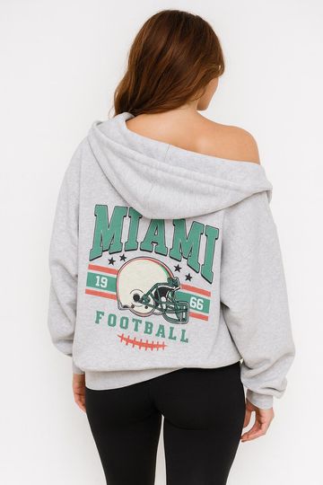 Discover Miami Vintage Football Jacket, Unisex Retro Zip Up, Classic Athletic Style Outerwear