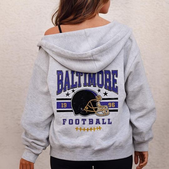 Discover Baltimore Vintage Football Jacket, Unisex Retro Zip Up, Classic Athletic Style Outerwear