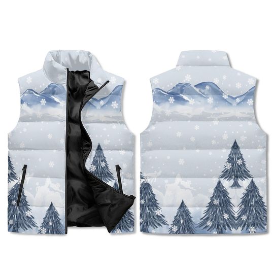 Unisex Lightweight All Over Printing Stand Collar Zip Up Puffer Vest