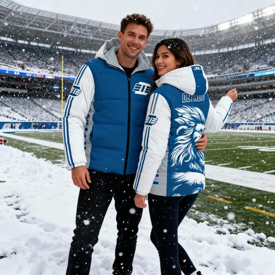 D313 Detroit Lions Inspired All-Over Print Unisex Down Jacket