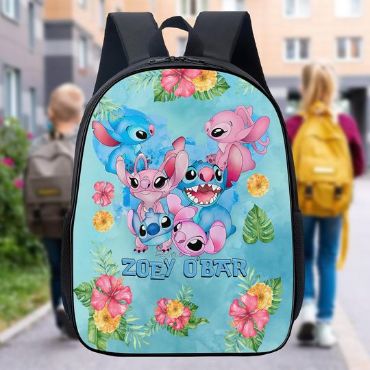 Personalized Stitch Angel Couple With Flower Backpack